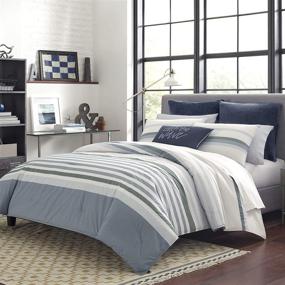 img 4 attached to 🛏️ Nautica Lansier Collection Twin/Twin XL Grey Comforter Set: 100% Cotton, Cozy & Soft, Durable & Breathable Striped Bedding with Matching Sham(s)