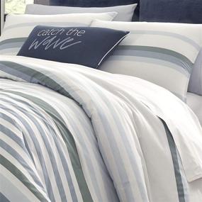 img 1 attached to 🛏️ Nautica Lansier Collection Twin/Twin XL Grey Comforter Set: 100% Cotton, Cozy & Soft, Durable & Breathable Striped Bedding with Matching Sham(s)