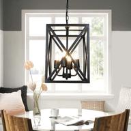 🏭 dllt industrial pendant lighting, rustic square metal cage hanging lantern light, farmhouse drop ceiling light, black chandelier for dining room, kitchen island, hallway, entryway, porch - e26 logo