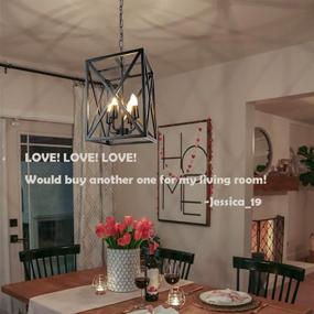 img 3 attached to 🏭 DLLT Industrial Pendant Lighting, Rustic Square Metal Cage Hanging Lantern Light, Farmhouse Drop Ceiling Light, Black Chandelier for Dining Room, Kitchen Island, Hallway, Entryway, Porch - E26