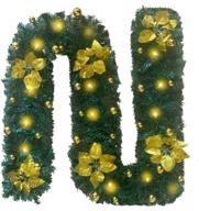 🎄 ironbuddy 9ft lighted christmas garland artificial pine garland with 30 leds, 6 flowers, and 30 ball ornaments. greenery mantle garland for christmas, holiday party, wedding, and home decor (gold) логотип