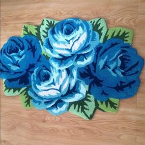 img 2 attached to 🌹 Abreeze 4 Rose Rug Floor Runner: Handmade Blue Floral Carpet for Bedroom, Sofa, and Bathroom with Anti-Slip Feature