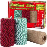 elcoho 3 rolls christmas twine natural jute string cotton twine for gift wrapping diy crafts gardening，984 feet totally (green and white logo