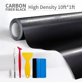 img 4 attached to 🛥️ 10ft x 1ft Black Carbon Fiber Vinyl Wrap Film for Boat, Bike, and DIY Interior | Includes 4-Piece Tool Kit | True Carbon Fiber Finish