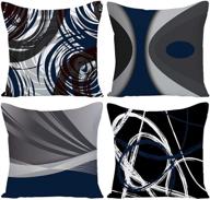 🛋️ ezving set of 4 throw pillow covers - modern abstract navy blue stripes, gray, black & white - acrylic bold grey decorative pillow cases - 18x18 inches square pillowcases for home decor логотип