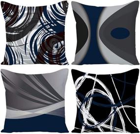 img 4 attached to 🛋️ EZVING Set of 4 Throw Pillow Covers - Modern Abstract Navy Blue Stripes, Gray, Black & White - Acrylic Bold Grey Decorative Pillow Cases - 18x18 Inches Square Pillowcases for Home Decor