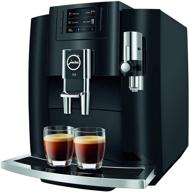 ☕️ jura e8 piano black automatic coffee machine" - "jura e8 coffee machine in piano black, with automatic brewing logo