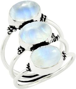 img 4 attached to 💍 Natural Moonstone Lapis Turquoise Labradorite Ring, 925 Silver Plated, 8x10mm Oval Shape Gemstone Three Stone Handmade Rings for Women, Moms, and Wives