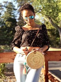 img 2 attached to 👜 Boho Bali Wicker Crossbody Handbag: Handwoven Round Rattan Bag with Leather Shoulder Strap and Two Pockets