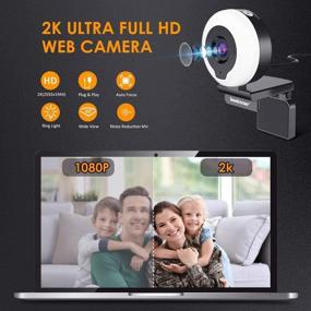 img 3 attached to 🎥 Lewinner 2K Webcam with Ring Light, Tripod, and Microphone - HD Streaming Web Camera with Cover for USB AutoFocus, Adjustable Brightness - Ideal for PC Video Conferencing, Calls, Teaching, Gaming, and Zoom on Laptop/Desktop Mac