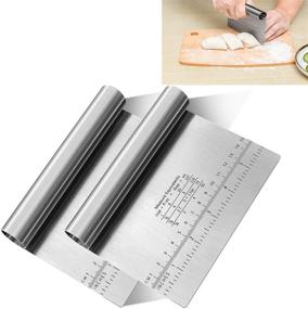 img 4 attached to 🔪 Stainless Steel Pro Dough Pastry Scraper/Cutter/Chopper with Mirror Polished Finish, Measuring Scale - Multipurpose Cake and Pizza Cutter - Bread Separator and Scale Knife Set of 2