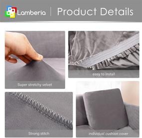 img 2 attached to 🛋️ Lamberia High Stretch Sofa Cover for 2 Cushion Couch - Loveseat Cover Set with 3-Pieces - Thick &amp; Washable Plush Velvet Slipcover - Furniture Protector for Dogs, Pets &amp; Kids - Loveseat-M Size - Elegant Silvergray