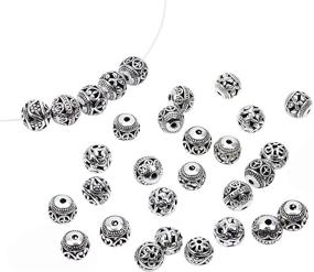 img 2 attached to LolliBeads (TM) 10mm 30Pcs Tibetan Silver Round Hollow Spacer Charm Beads Set: Jewelry Findings Mix Lot Assortment in a Box