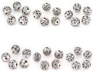 lollibeads (tm) 10mm 30pcs tibetan silver round hollow spacer charm beads set: jewelry findings mix lot assortment in a box logo