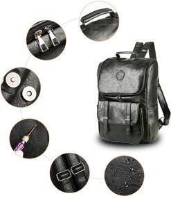 img 3 attached to 🎒 Black Vintage Leather Laptop Backpack – Slim Waterproof Travel Pack for Men and Women – Ideal for College, School, Books, and Weekends