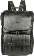 🎒 black vintage leather laptop backpack – slim waterproof travel pack for men and women – ideal for college, school, books, and weekends logo