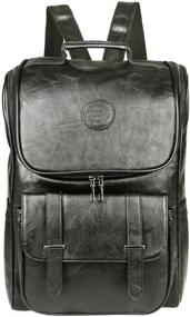 img 4 attached to 🎒 Black Vintage Leather Laptop Backpack – Slim Waterproof Travel Pack for Men and Women – Ideal for College, School, Books, and Weekends