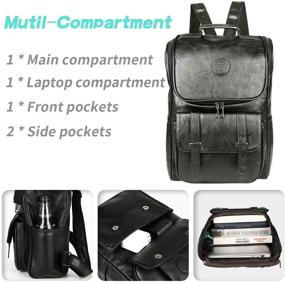 img 2 attached to 🎒 Black Vintage Leather Laptop Backpack – Slim Waterproof Travel Pack for Men and Women – Ideal for College, School, Books, and Weekends