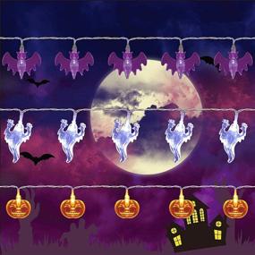 img 4 attached to 🎃 Colorful Halloween String Lights: Twinkle Star Set of 3 - 90 LED, 35.4 FT, Purple Bat, White Ghost, and Orange Pumpkin - Battery Operated Indoor Party Bedroom Home Festival Decoration