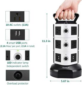 img 1 attached to 🔌 JACKYLED Power Strip Tower Surge Protector Charging Station - 3000W, 13A, 10 Outlets, 4 USB Ports, 16AWG 6.5ft Extension Cord - Ideal for Home Office