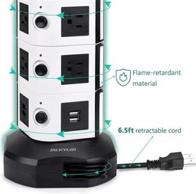 img 2 attached to 🔌 JACKYLED Power Strip Tower Surge Protector Charging Station - 3000W, 13A, 10 Outlets, 4 USB Ports, 16AWG 6.5ft Extension Cord - Ideal for Home Office