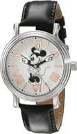 женские часы disney w001858 minnie mouse черного цвета с кварцевым механизмом, аналоговый дисплей. логотип