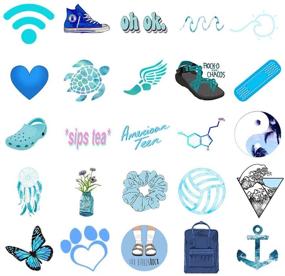 img 3 attached to 🎁 50pcs Vinyl Aesthetic Stickers for Water Bottles Laptop, Cute VSCO Hydroflask Stickers for Skateboard Notebooks Journals Luggage, Perfect Gift for Teen Girls - Blue