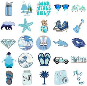 img 2 attached to 🎁 50pcs Vinyl Aesthetic Stickers for Water Bottles Laptop, Cute VSCO Hydroflask Stickers for Skateboard Notebooks Journals Luggage, Perfect Gift for Teen Girls - Blue