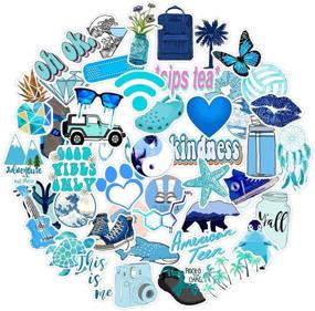 img 4 attached to 🎁 50pcs Vinyl Aesthetic Stickers for Water Bottles Laptop, Cute VSCO Hydroflask Stickers for Skateboard Notebooks Journals Luggage, Perfect Gift for Teen Girls - Blue