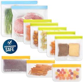 img 4 attached to 10-Pack Dishwasher Safe Reusable Food Storage Bags (5 Reusable Sandwich Bags, 3 Reusable Snack Bags, 2 Freezer Gallon Bags) - Extra Thick, Leakproof, Silicone-Free Plastic Bags