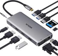 💻 12-in-1 usb c docking station: dual monitor support, dual hdmi & vga adapters, gigabit ethernet, 100w pd, 4 usb ports, sd/tf card reader, audio – compatible with lenovo, hp, dell type-c laptops logo