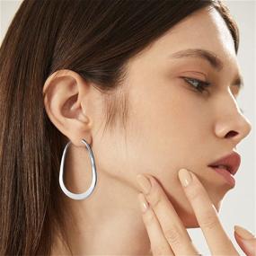 img 2 attached to WUWEIJIAJIA Minimalist Hypoallergenic 925 Silver Huge Irregular Hollow Geometry Oval Hoop Dangle Drop Earrings for Women Girls – Fashion Jewelry Gifts