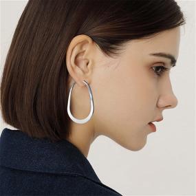 img 1 attached to WUWEIJIAJIA Minimalist Hypoallergenic 925 Silver Huge Irregular Hollow Geometry Oval Hoop Dangle Drop Earrings for Women Girls – Fashion Jewelry Gifts