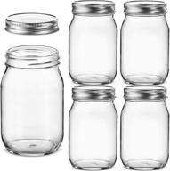 16-ounce regular-mouth glass mason jars - set of 5 canning jars with metal airtight lids for meal prep, food storage, overnight oats, jelly, dry food, spices, salads, yogurt, and more! logo