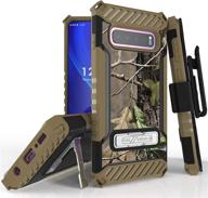 trishield series s10+ case - military grade rugged cover, metal kickstand, belt clip holster - compatible with samsung galaxy s10 plus (2019) - hunter tree outdoors camo - by beyond cell logo