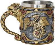 🐉 steampunk gearwork mechanical dragon mug - medieval renaissance dragons beer stein tankard coffee cup | stainless steel gift mug for dragon collectors | themed party decoration (14oz) logo