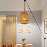 🏮 handmade bamboo lantern pendant light fixture: plug-in cord for kitchen island - adjustable farmhouse rustic ceiling hanging lamp for living room, bedroom, dining room, entryway (bulbs not included) логотип