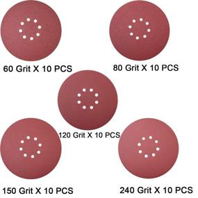 img 3 attached to 📦 Sackorange 50 PCS 9-Inch 8-Hole Hook-and-Loop Sanding Discs - 60 80 120 150 240 Grits - Drywall Sander Papers (10 pcs each)