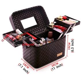 img 2 attached to 👜 Sooyee Makeup Bag: 4-Layer Foldable Tray with Mirror and Side Opening - Black Cosmetic Travel Bag for Women