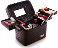 👜 sooyee makeup bag: 4-layer foldable tray with mirror and side opening - black cosmetic travel bag for women logo