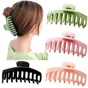 img 3 attached to Strong Hold Hair Claw Clips for Women - Pylrus 4 Inch Nonslip Clips for Thin/Thick/Long Hair (Black/Olive Green/Light Khaki/Nude Pink)