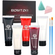 🎃 bowitzki makeup sfx makeup kit for halloween: water-based cream face and body paint, clear liquid latex, fake stage blood, brushes, sponges - perfect for painting special effects like zombie, vampire, monster, scar, and wound for christmas party logo