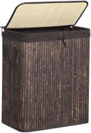 🐼 songmics double laundry hamper with lid: divided bamboo basket with removable liner, two-section collapsible sorter - 100l rustic brown логотип