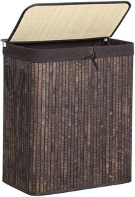 img 4 attached to 🐼 SONGMICS Double Laundry Hamper with Lid: Divided Bamboo Basket with Removable Liner, Two-Section Collapsible Sorter - 100L Rustic Brown