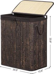 img 1 attached to 🐼 SONGMICS Double Laundry Hamper with Lid: Divided Bamboo Basket with Removable Liner, Two-Section Collapsible Sorter - 100L Rustic Brown