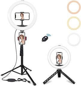 img 3 attached to Enhance Your Selfies with Lersyco 10'' Selfie Ring Light: 2 Phone Holders, Desktop Stand, and Tripod Included!