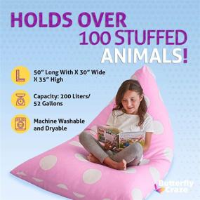img 1 attached to 🦋 Butterfly Craze Bean Bag Chair Cover (Stuffed Animal Holder) – Toddler Toy Storage – Easy Fill Floor Lounger for Kids Bedroom – Light Pink Polka Dots (Stuffing Not Included)