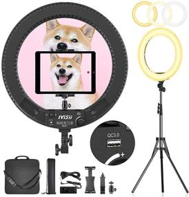 img 4 attached to 📸 Ivisii 18-Inch Ring Light with Stand, Phone Holder, Ball Head, and 60W Bi-Color 3000-5800K - Professional Tripod Ring Light for Makeup, Vlog, Tattoo - Large Ring Light for Phone, Camera, Tablet