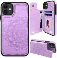 📱 mmhuo iphone 11 case - elegant floral magnetic flip leather wallet case with card holder for women and girls - durable shockproof phone case for iphone 11 6.1 inches (purple) logo