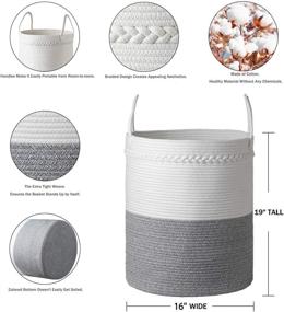 img 3 attached to 🧺 Favibes Decorative Woven Rope Laundry Basket - Extra Large Storage Hamper for Blankets, Throws, Pillows, Clothes, Toys in White and Mixed Grey - 16"x16"x19